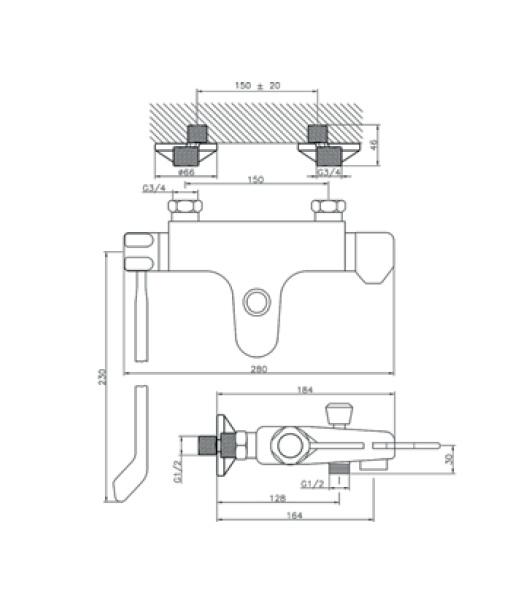 Huber Clinic Lever Thermostatische Badkraan Chroom 418.01LCH.CR - Productafbeelding 2