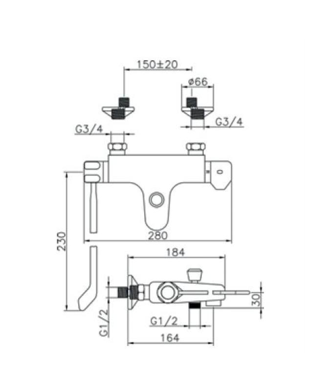 Huber Clinic Lever Thermostatische Badkraan Chroom 572.08LCH.CR