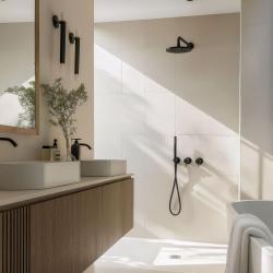 Waterevolution Flow inbouw doucheset mat zwart met thermostaat regendouche en handdouche 1208846402