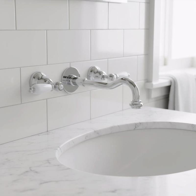 PB klassieke kraan inbouw muurkraan met witte hendels 20 cm uitloop Chroom 1208854352