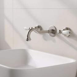 PB klassieke kraan inbouw muurkraan met witte hendels 25 cm uitloop RVS 1208854402