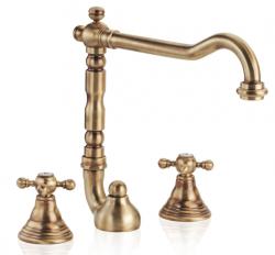 PB klassieke 3 gats wastafelkraan sterknoppen uitloop 18,5 cm Chroom 1208854922