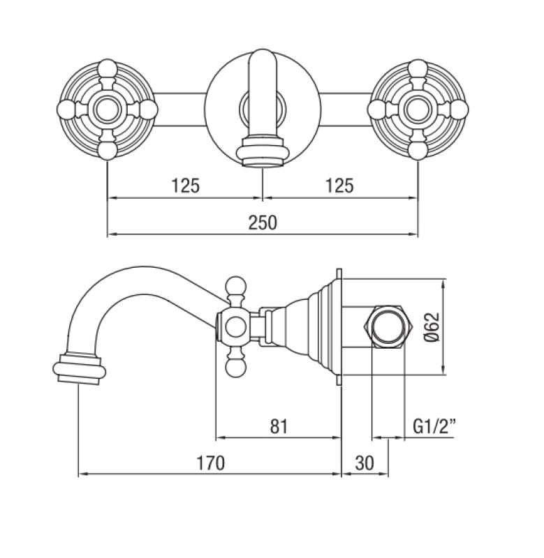 PB klassieke inbouw muurkraan met sterknoppen 16 cm uitloop RVS 1208855062