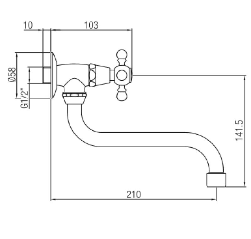PB klassieke muur fonteinkraan met sterknop koud water en lange uitloop chroom 1208855622