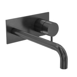 Waterevolution Flow inbouw wastafelkraan met afdekplaat PVD Gun Metal met uitloop 15cm T1161GME-15