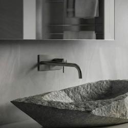 Waterevolution Flow inbouw wastafelkraan met afdekplaat PVD Gun Metal met uitloop 25cm T1161GME-25