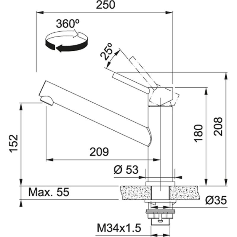 Franke Orbit massief rvs lage Keukenkraan met draaibare uitloop inox 115.0569.290