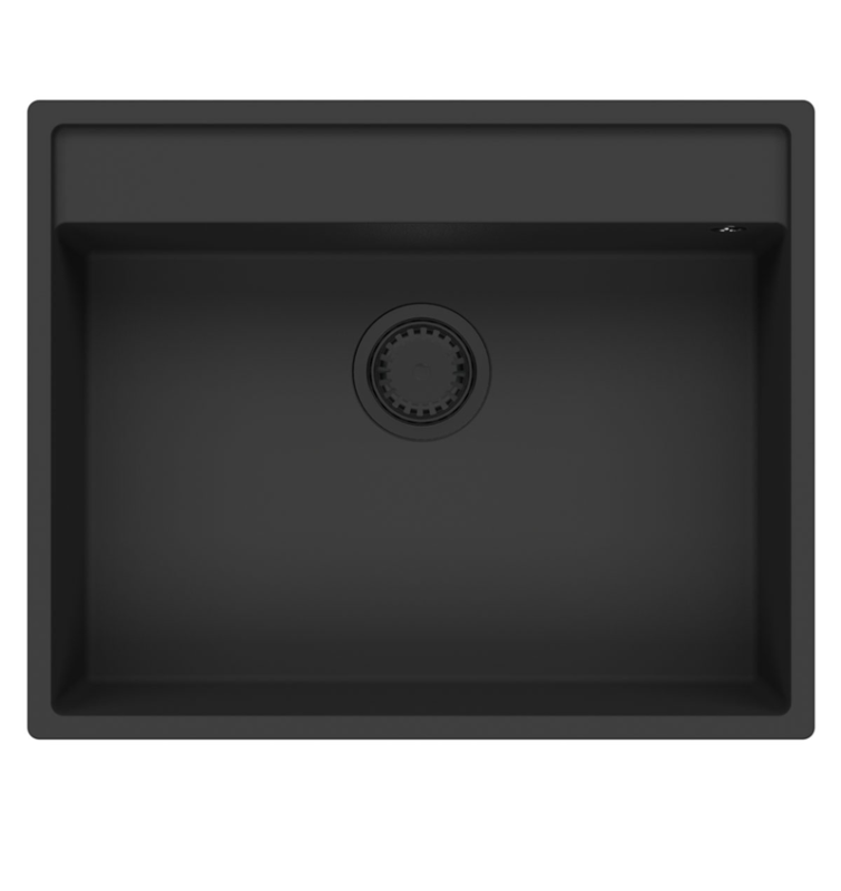 GraniteMy Bremen granieten spoelbak 64x52 cm zwart opbouw onderbouw en vlakinbouw met kraangatbank 1208953874