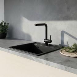 ACTIE Combinatie set Minta mat zwarte keukenkraan met Granitemy mat zwarte spoelbak 1208953884