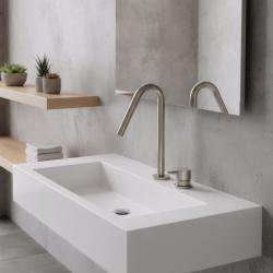 Waterevolution Flow 2-gats wastafelkraan volledig RVS met kleine V 120mm uitloop T1121VIE