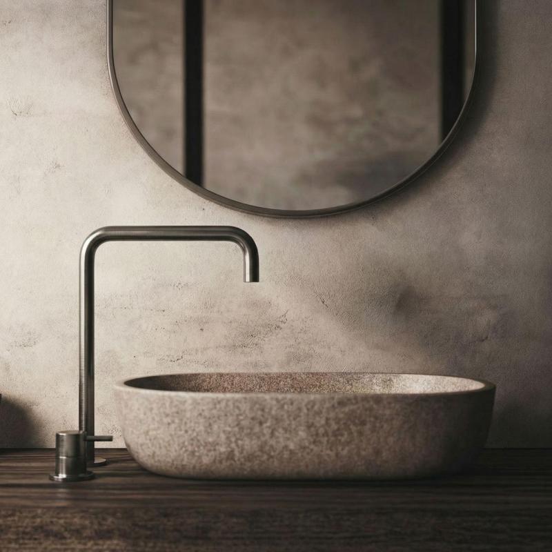 Waterevolution Flow 2-gats wastafelkraan  hoge uitloop 222 PVD Gun Metal T122HGME