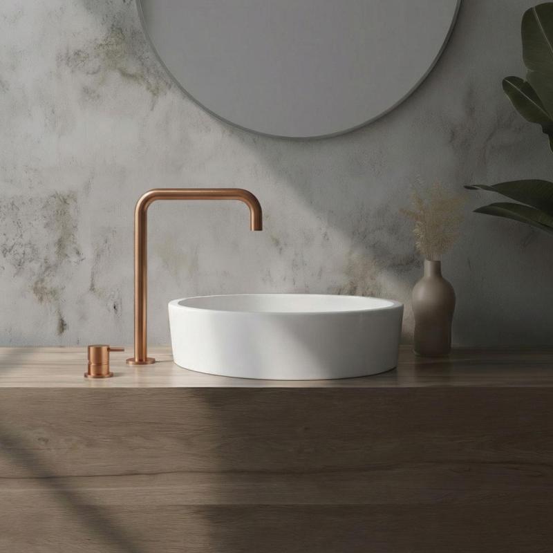 Waterevolution Flow 2-gats wastafelkraan hoge uitloop 222 PVD Geborsteld Koper T122HCPE