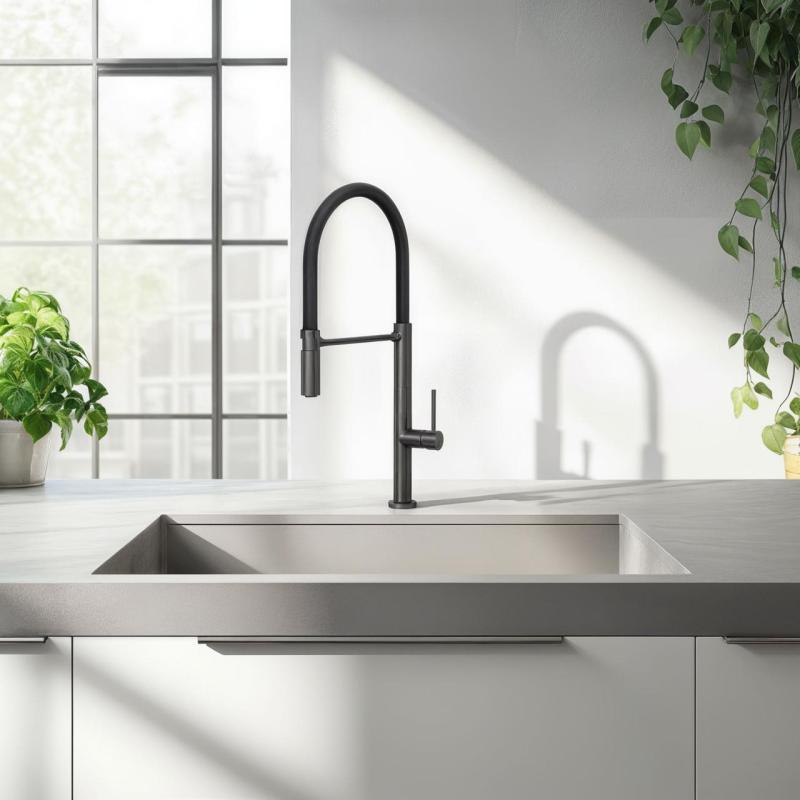 Quadri Brighton keukenmengkraan gun metal met flexibele uitloop zwart 1208956104