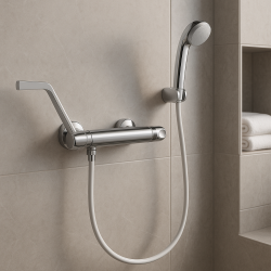 PB Clinic mindervaliden douchethermostaat met lange hendel chroom  met knijphanddouche 1208956282