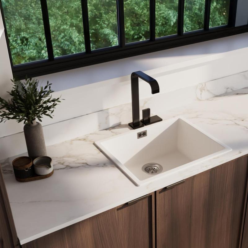 Witte Spoelbak 50x40 cm Onderbouw, Opbouw en Vlakinbouw met RVS plug 1208956397