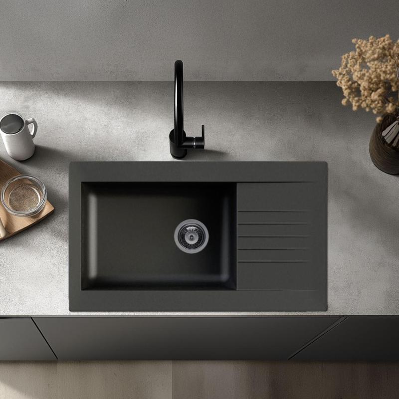 Ausmann Fibre grote zwarte kunststof spoelbak omkeerbaar met afdruip opbouw 86x50 cm 1208956779