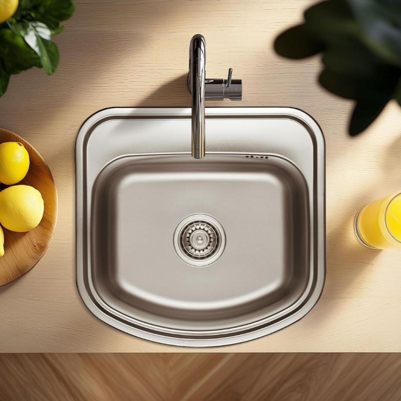 Ausmann Basic rvs opbouw spoelbak 49x47 cm met kraangatbank inclusief sifon 1208956997