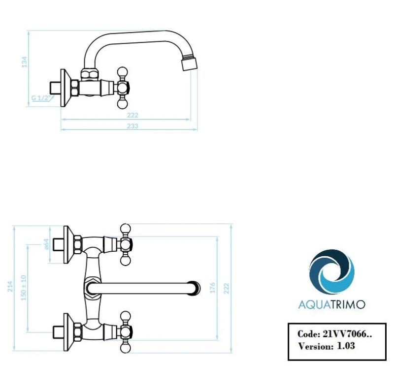 AquaTrimo Vivaldi klassieke bronzen keuken muurkraan boven uitloop 21VV7066BN