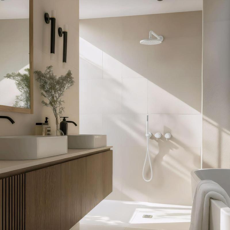 Waterevolution Flow inbouw doucheset mat wit met thermostaat regendouche en handdouche 1208957344