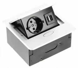 Indux Flip Small stopcontact randaarde in het werkblad of bovenkast mat wit met 2 USB opladers 1208957423