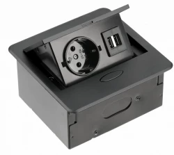 Indux Flip Small stopcontact randaarde in het werkblad of bovenkast mat zwart met 2 USB opladers 1208957424