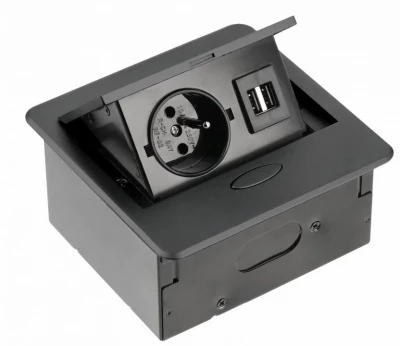Indux Flip Small stopcontact penaarde in het werkblad of bovenkast mat zwart met 2 USB opladers 1208957425