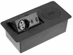 Indux Flip stopcontact randaarde in het werkblad mat zwart met draadloos en 2 USB opladers 1208957427