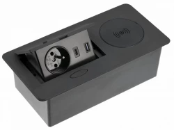 Indux Flip stopcontact penaarde in het werkblad mat zwart met draadloos en 2 USB opladers 1208957428