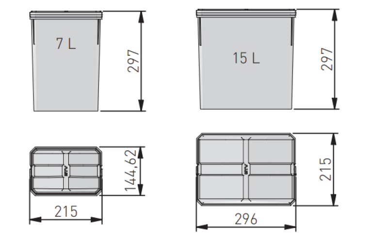 Garbi Basket B-70-4 sorteer afvalsysteem voor lade 70cm  incl. houder en 4 afvalbakken 1208957476
