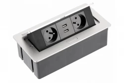 Indux Flip Medium keuken stopcontact penaarde in het werkblad of bovenkast aluminium met 2 stopcontacten en 2 USB opladers 1208957850