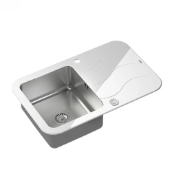 Quadri Glazz wit granieten undermount spoelbak met afdruipgedeelte 78x50cm en RVS plug 1208957853