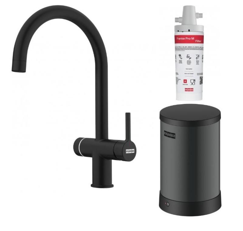 Franke Maris water hub 4L boiler 3-1 met Touch electronische kokend water kraan mat zwart met waterhub mengset 1208957949