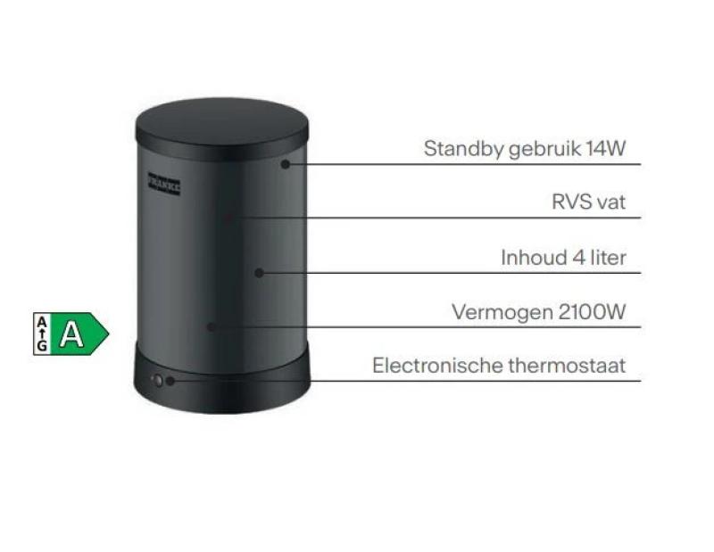 Franke Maris water hub 4L boiler 3-1 met Touch electronische kokend water kraan mat zwart met waterhub bypass 1208957950