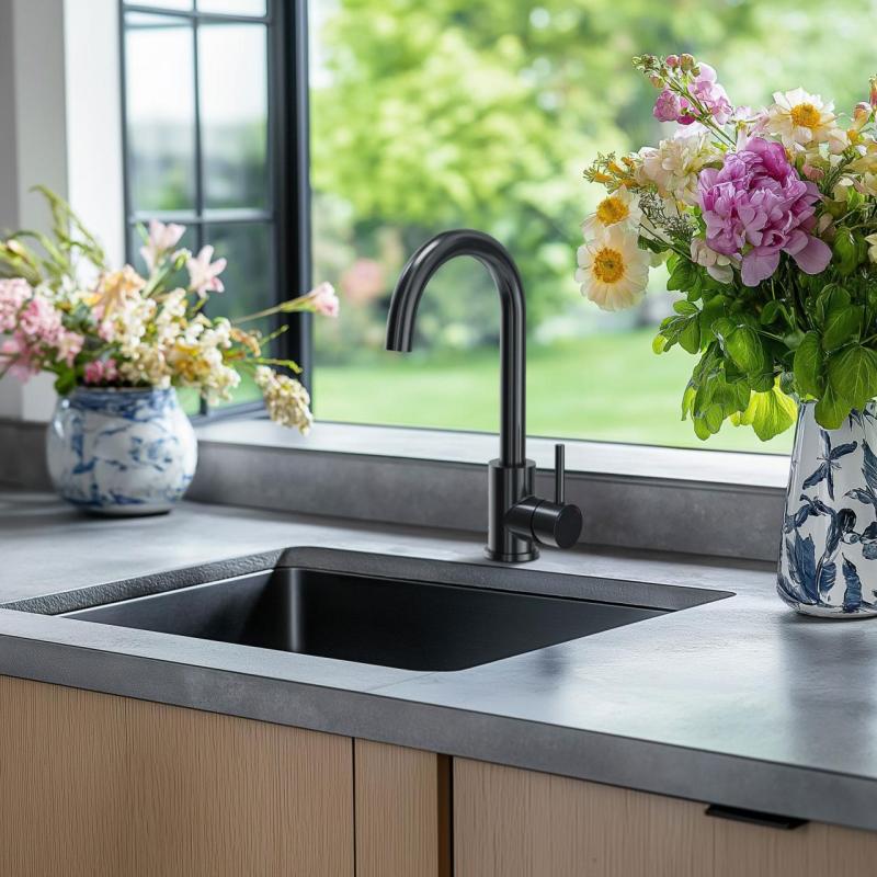 Aquadesign R25 steel opbouw, onderbouw en vlakinbouw spoelbak gun metal 40x40cm 1208958207