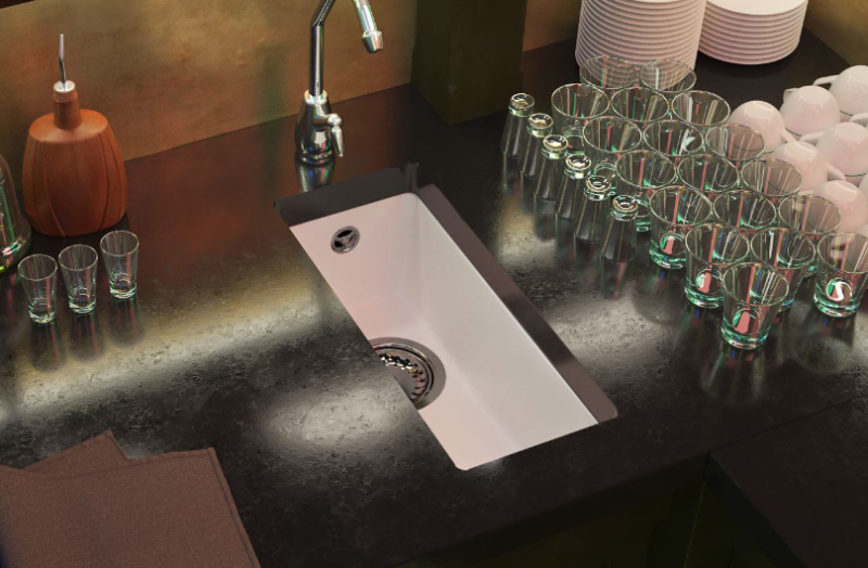 GraniteMy Universal granieten witte kleine spoelbak 17x40 cm wit opbouw onderbouw en vlakinbouw met witte plug 1208967137