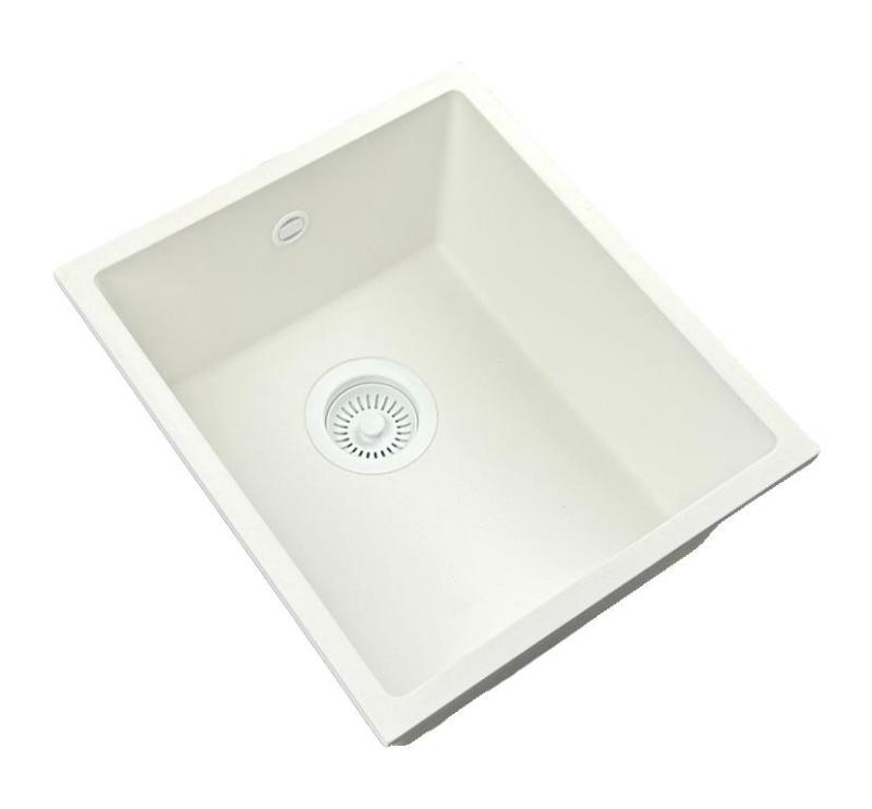 GraniteMy Universal granieten witte spoelbak 34x40 cm wit opbouw onderbouw en vlakinbouw met witte plug 1208967146