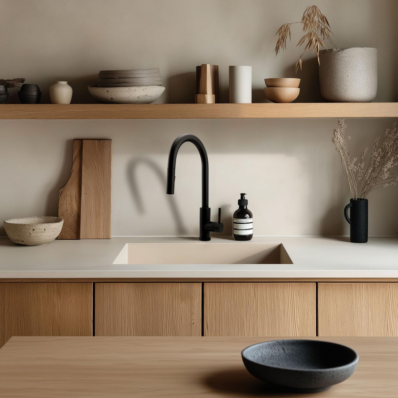 GraniteMy Universal granieten beige zand spoelbak 40x40 cm opbouw, onderbouw en vlakinbouw met koperen plug 1208967210 - Productafbeelding 2