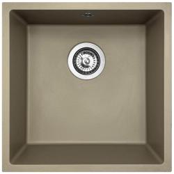 GraniteMy Universal granieten taupe spoelbak 40x40 cm opbouw, onderbouw en vlakinbouw met rvs plug 1208967211