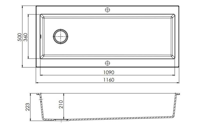 GraniteMy Trog granieten hele grote zwarte spoelbak 116x50 cm zwart opbouw met kraangatbank met zwart plug 1208967237
