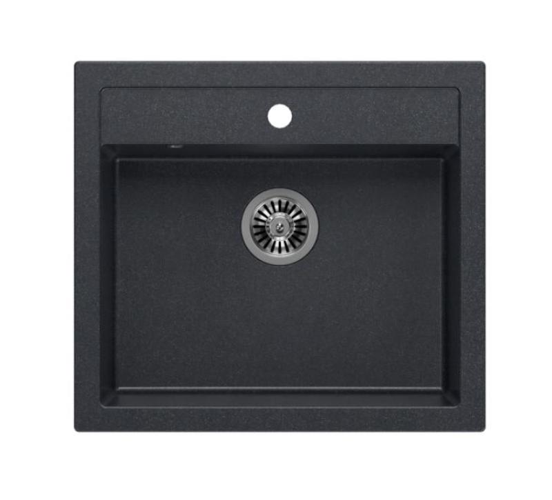 Quadri Farmhouse landelijke tussen of opbouw granieten spoelbak antracite met rvs plug 595x540mm 1208967269
