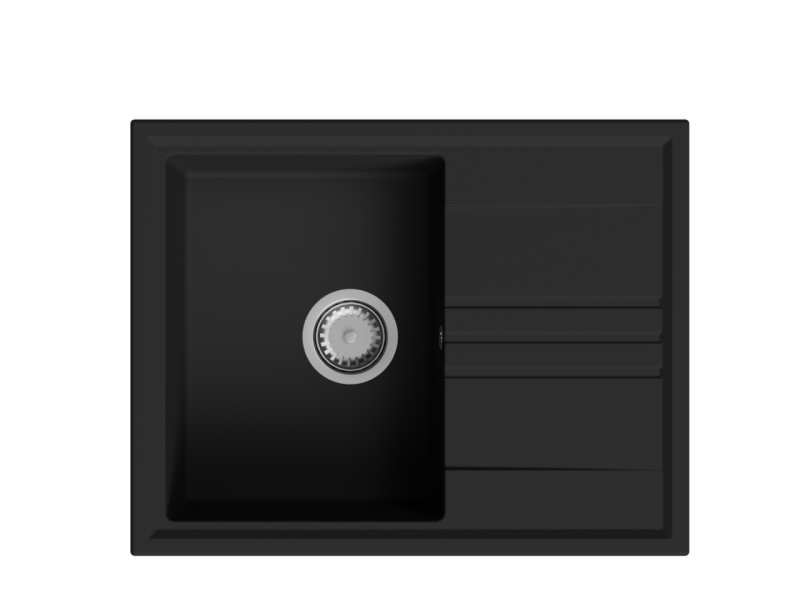 GraniteMy Vesi granieten opbouw zwarte spoelbak 64x50cm met afdruip omkeerbaar met rvs plug 1208967280