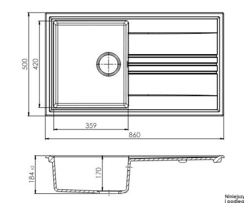 GraniteMy Vesi granieten opbouw zwarte spoelbak 86x50cm met afdruip omkeerbaar met zwart plug 1208967288