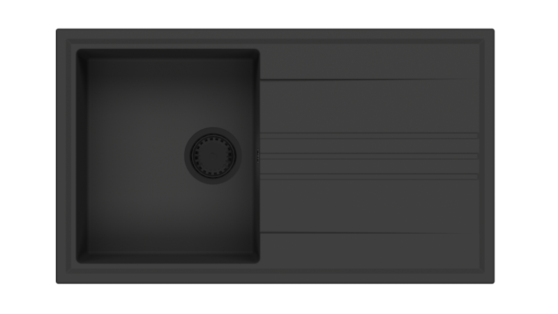 GraniteMy Vesi granieten opbouw zwarte spoelbak 86x50cm met afdruip omkeerbaar met zwart plug 1208967288