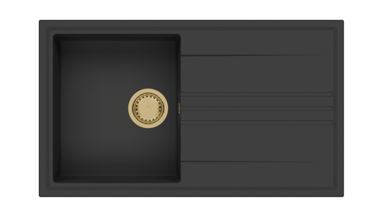GraniteMy Vesi granieten opbouw zwarte spoelbak 86x50cm met afdruip omkeerbaar met gouden plug 1208967289