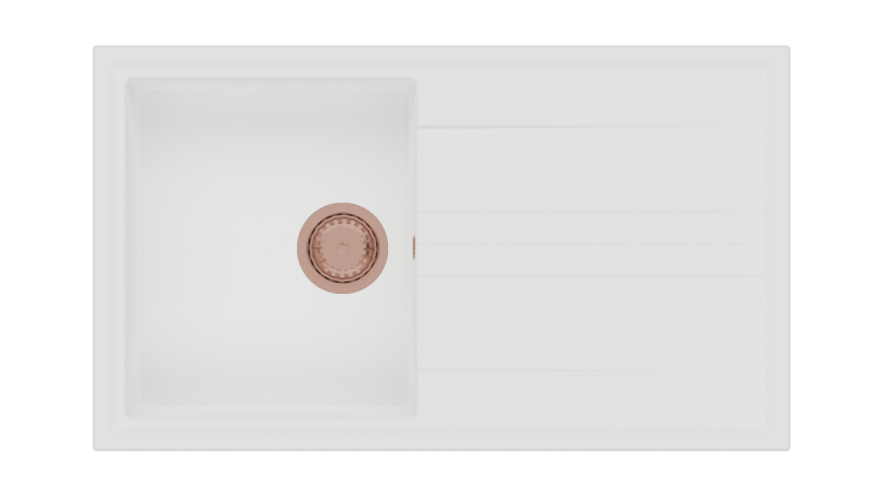 GraniteMy Vesi granieten opbouw witte spoelbak 86x50cm met afdruip omkeerbaar met koperen plug 1208967294