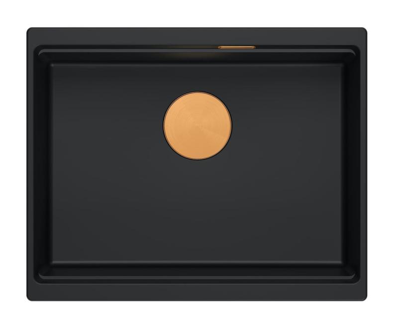 Quadri Newport II graniet onderbouw zwart spoelbak 560x450mm met koperen plug en  afvoerkapje 1208967450
