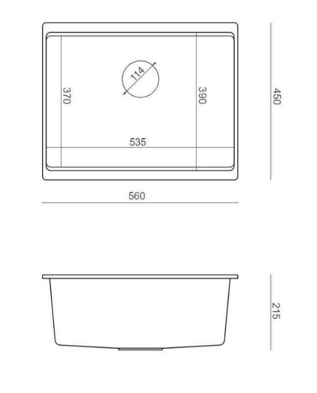 Quadri Newport II graniet onderbouw antraciet spoelbak 560x450mm met gouden plug en afvoerkapje 1208967460
