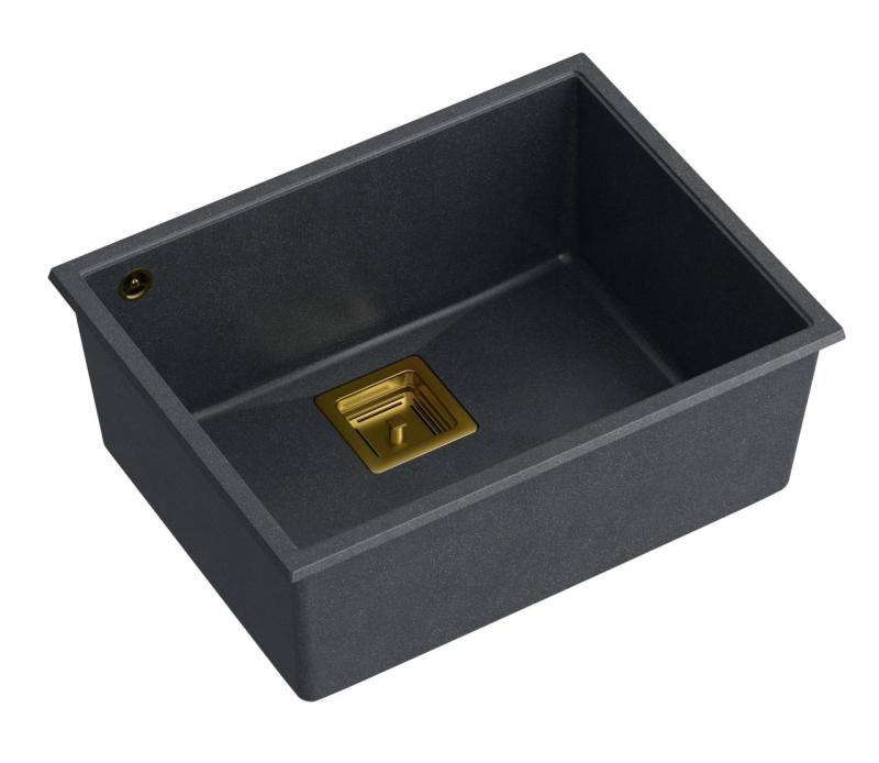 Quadri Quadrangle antraciet graniet onderbouw spoelbak 55x42cm met gouden plug 1208967479