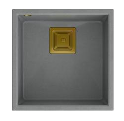 Quadri Luton grijs graniet onderbouw spoelbak 42x42cm met gouden plug 1208967484