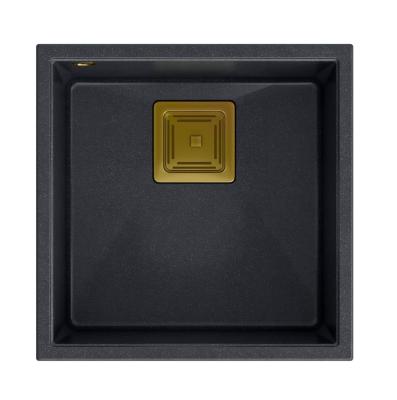 Quadri Luton antraciet graniet onderbouw spoelbak 42x42cm met gouden plug 1208967487